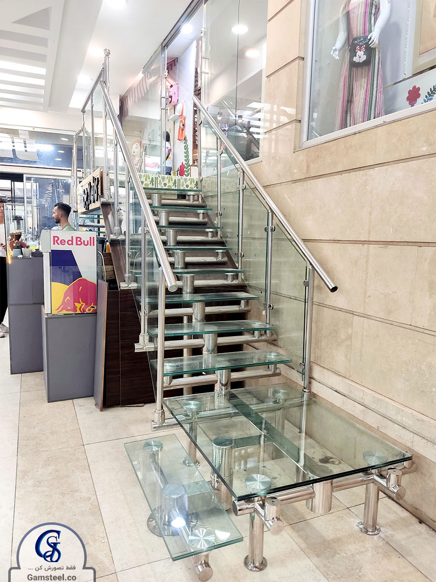 پله پیش ساخته شیشه ایی استیل