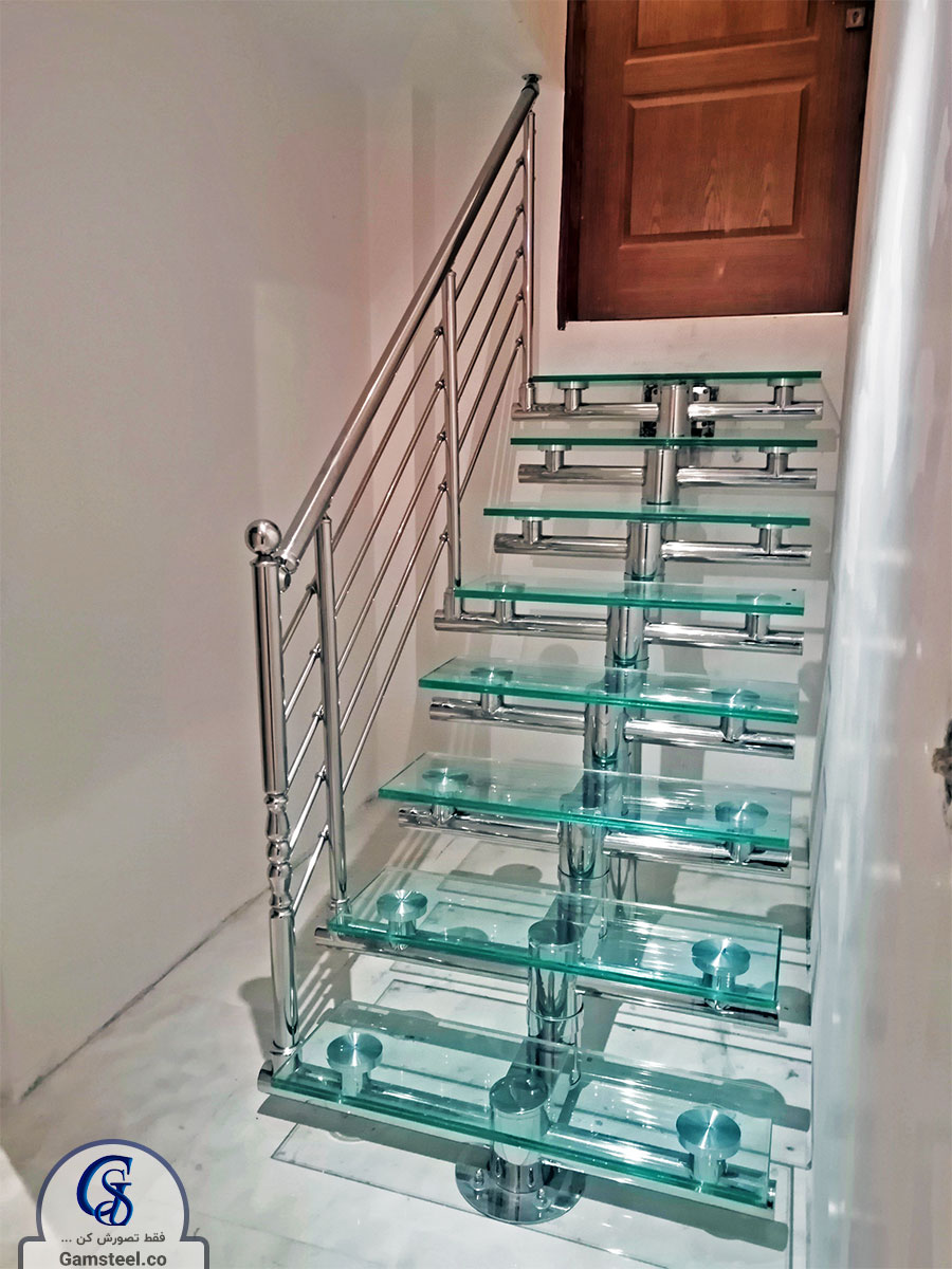 پله پیش ساخته شیشه ایی استیل