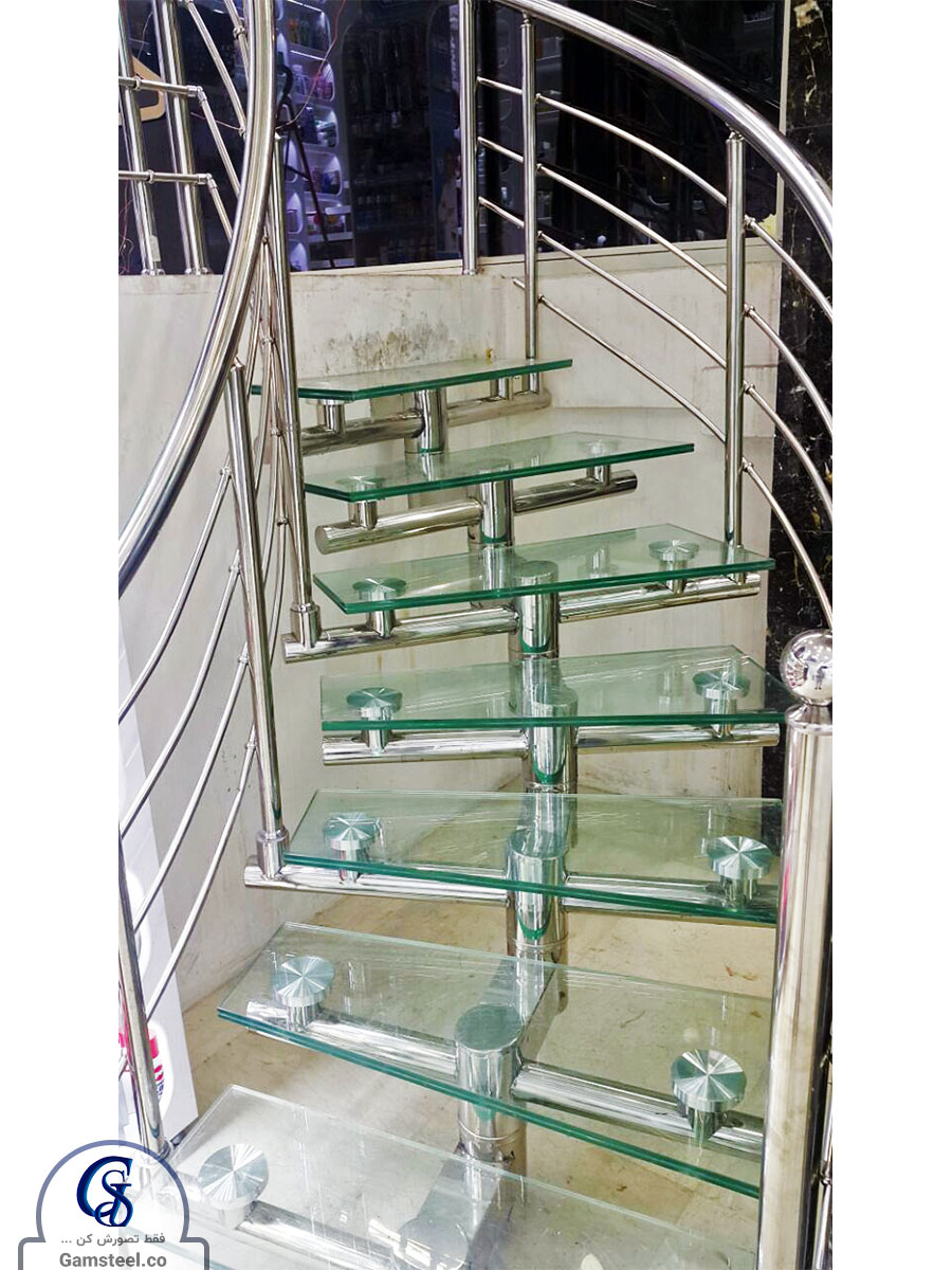 پله پیش ساخته شیشه ایی استیل