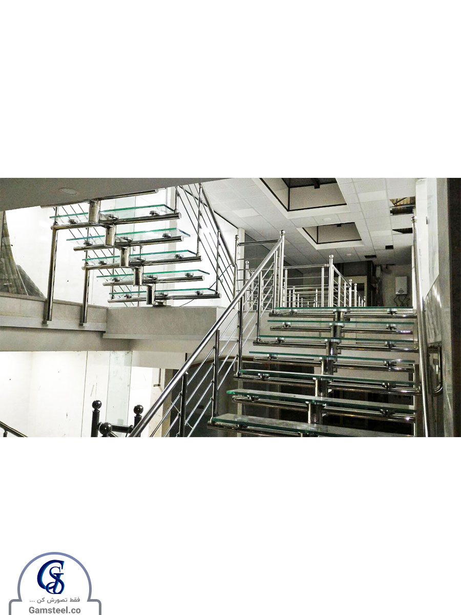 راه پله پیش ساخته شیشه ایی استیل